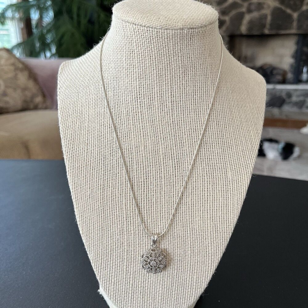 STS Sterling Silver Natural Melee Diamond 1 Inch Snowflake Pendant with Chain